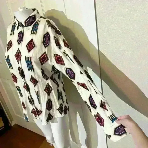 Vintage Wrangler Western Wear Aztec Colorful Button Up Shirt Womens Size Large - Picture 10 of 10